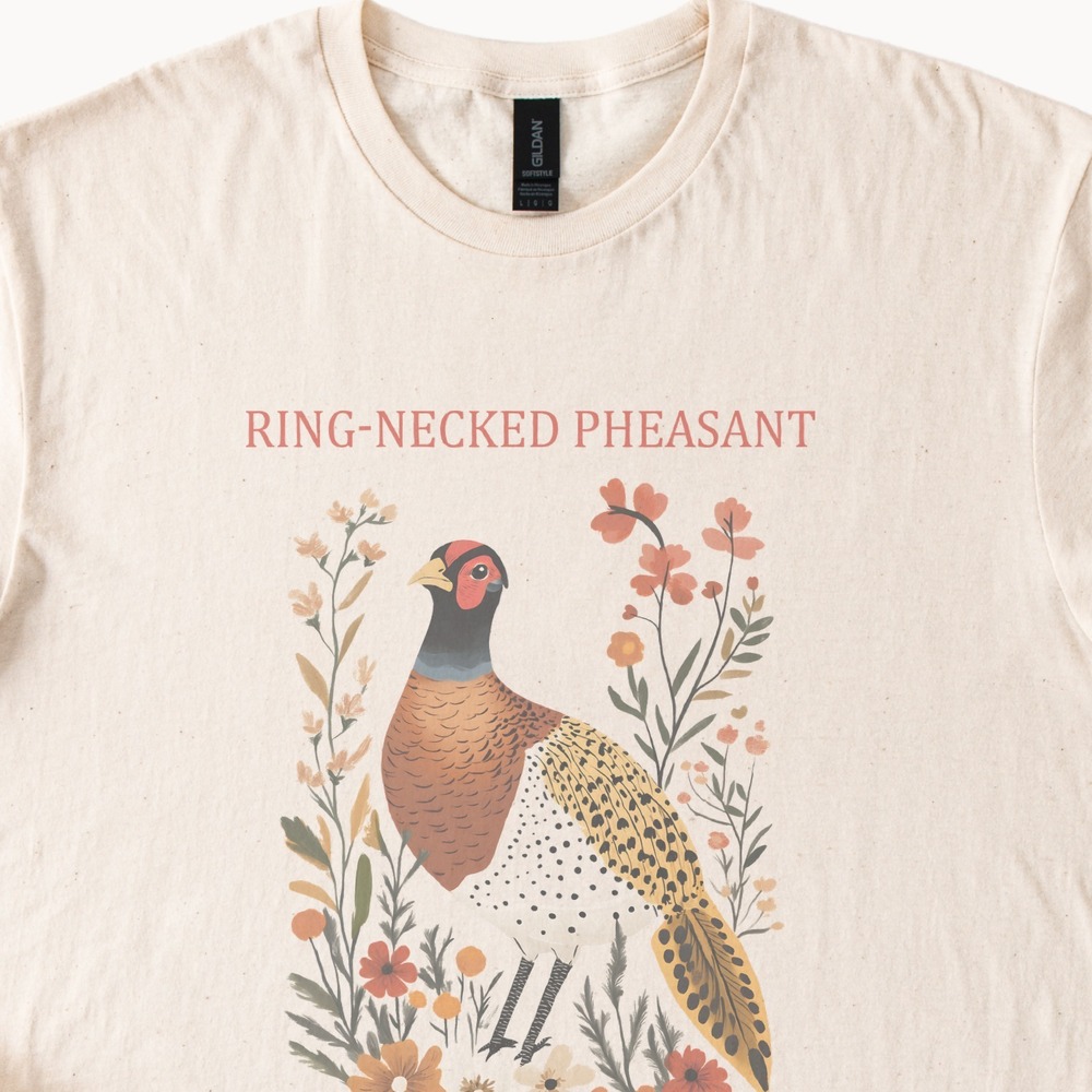 Ring-Necked Pheasant Graphic Tee Vintage Botanical Illustration
